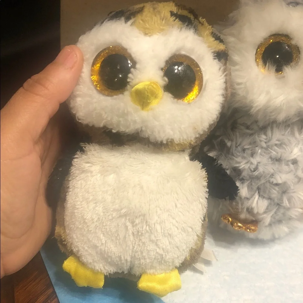 Ty Plush Owl Trio - White, Gray, Yellow, and Brown